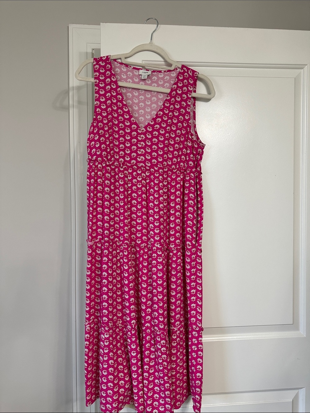 J. Crew Hot Pink and White Floral V-Neck Dress